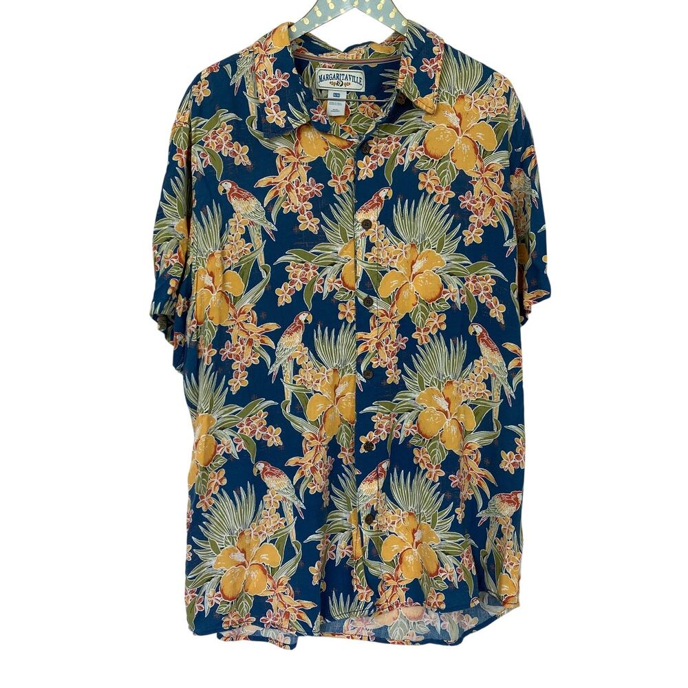 Margaritaville Shirt Mens XL Blue Hawaiian Parrothead Floral Tropical Button Up